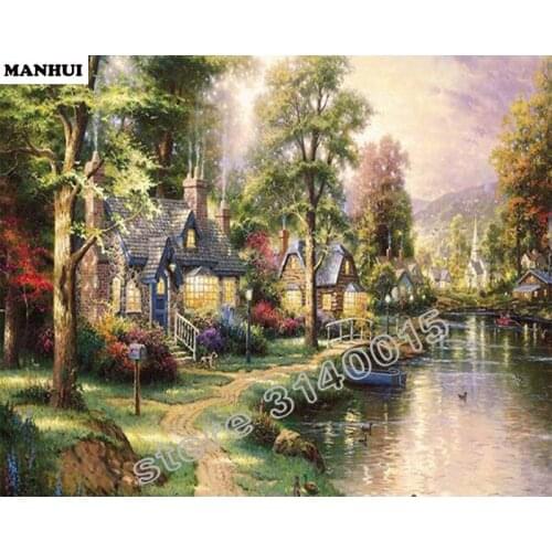 Diy Diamond painting Scenic hut 3D square drill Diamond mosaic pasted full cross stitch Crafts Needlework BCD003