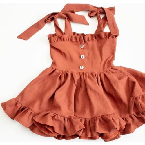 FOCUSNORM Summer Lovely Baby Girls Princess Dress 2 Colors Solid Ruffles Sleeveless Button A-Line Mini Sundress 0-24M