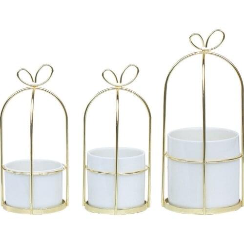 Gold/Rose Gold Succulent Plant Pot Holder,Iron Floral Decoration Holder Green Plant Ceramic Flower Pot