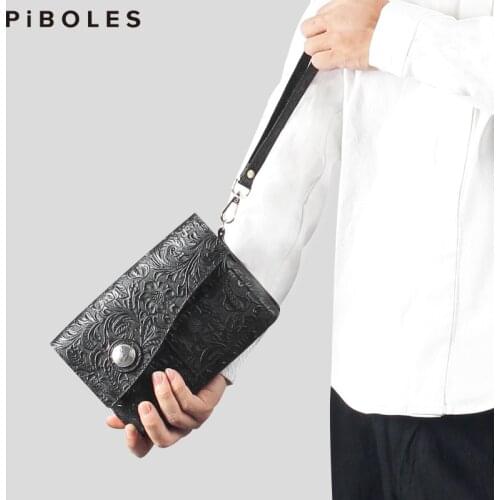 Handmade Men Clutch Bags Cow Genuine Leather Long Wallet Retro Cell Phone Pocket Passport Holder Purse For Male Travel Bag