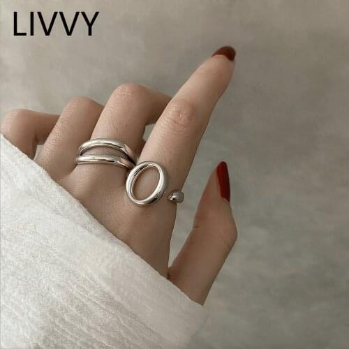 LIVVY Silver Color Round Hollow Rings For Women Double Lines Trendy Jewelry Vintage Party Accessories Gifts