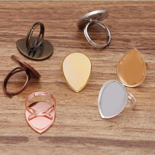 40 PCS Inner 13*18mm 18*25mm Water Drop Ring Base Gold Silver Plated Ring Blank Metal Copper Adjustable Ring Settings