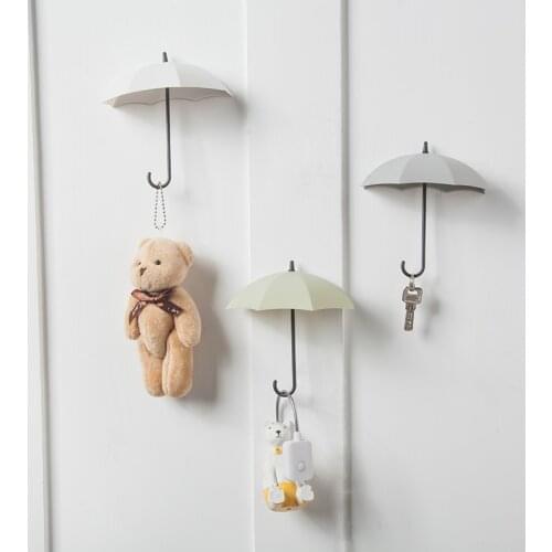 Creative umbrella small sticky hook nail-free seamless door key holder kitchen bathroom strong decorative hook hooks for towel