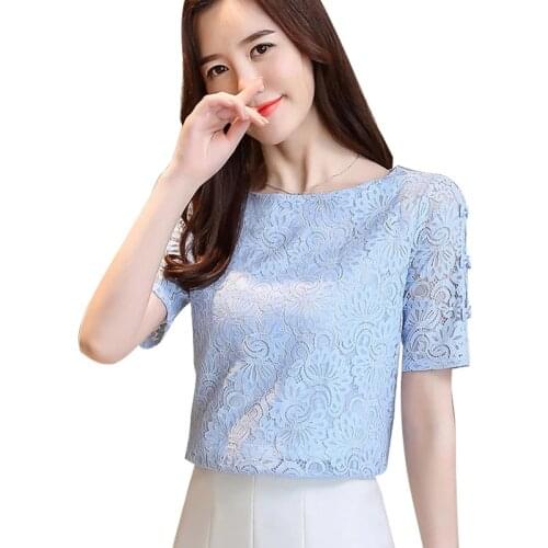 Summer Fashion Korean Style Womens Shirt Casual Style Short Sleeves Sweet Lace Female O-Neck Tops Slim Hots DD2315