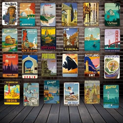 [ Mike86 ] Travel Cites Metal Posters ROME NEW YORK Wall PlateVintage Tin Sign Retro Souvenirs Festival Gift FG-249