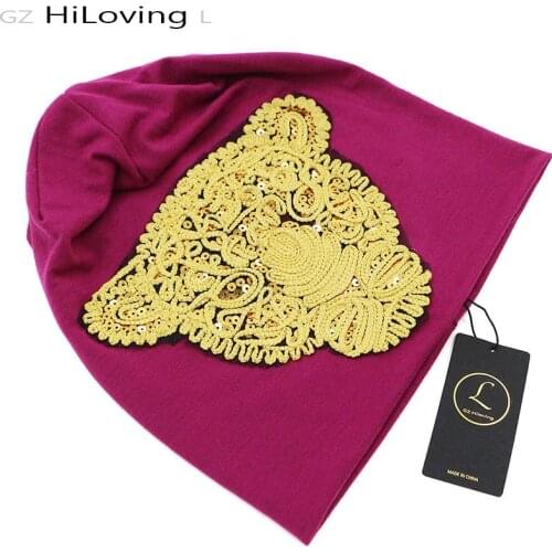 GZHilovingL INS Fashion Spring Cotton Polyester Slouch Beanies Sequins Leopard Hat Thin Winter Oversize Beanie Hats For Womens