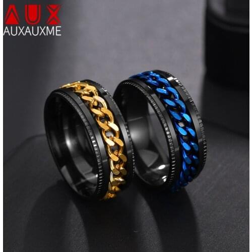 Auxauxme 8mm Punk Men Rings Stainelss Steel Rotatable Spinner Chain Rings High Quality Cool Women Jewelry for Party Dropshiping
