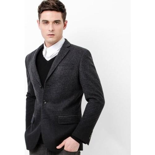 High quality 2015 new spring autumn men slim deep grey Gradient 50% wool warm suits blazers pocket casual business coat