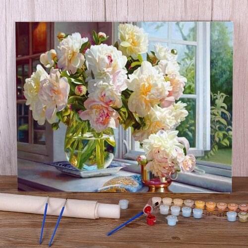 Flowers DIY Paint By Numbers Complete Kit Oil Paints 50*70 Painting On Canvas Handmade For Children Wholesale