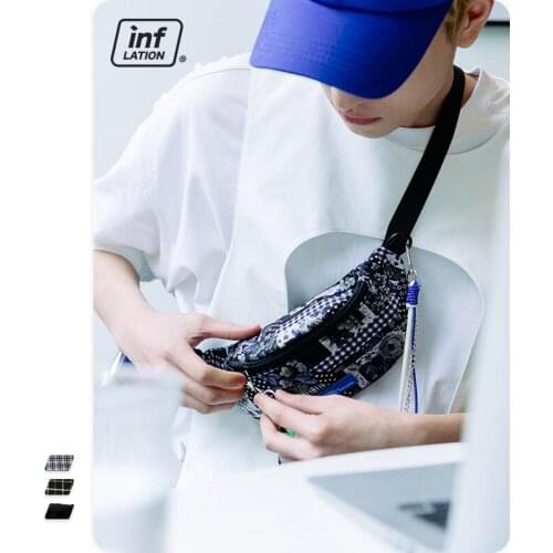 INFLATION Harajuku Vintage Chest Bag Men Streetwear Plaid Men Waist Bag With Chain Female Bum Belt Bags 461AI2021
