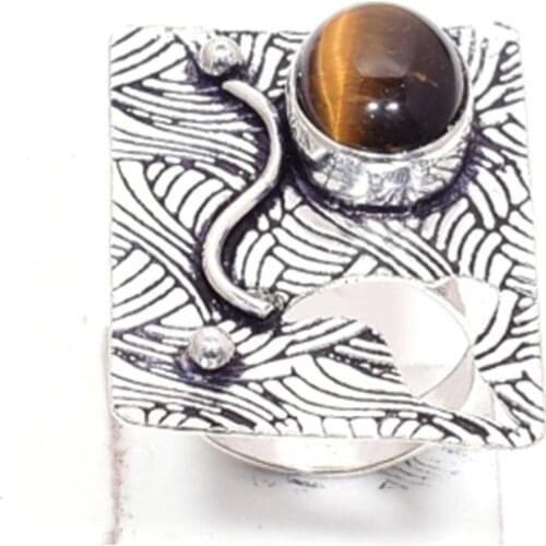 Genuine Tiger Eye, Iron Tiger Eye Ring Silver , Hand Made Women Jewelry gift. Size : All Size , GRP-R