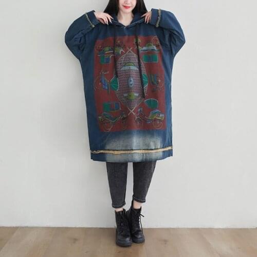 Female new spring plus size dress do-washed gradual hairs stitching hooded casual loose sweater