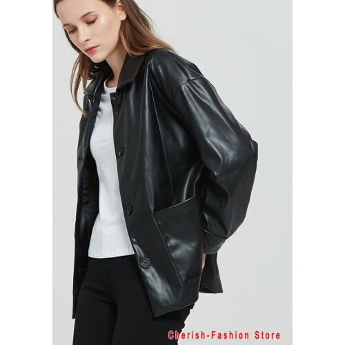 Single-breasted PU Faux Leather Blazers Women Leather Jacket Coat New Womens Jackets Outerwear Ladies Coats Female Leather Suit