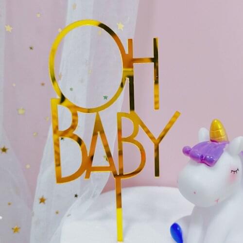 OH Baby Acrylic Cake Topper Gold Hello Baby Sunshine Cupcake Topper For Baby Shower Kids Gilrs Birthday Party Cake Decorations