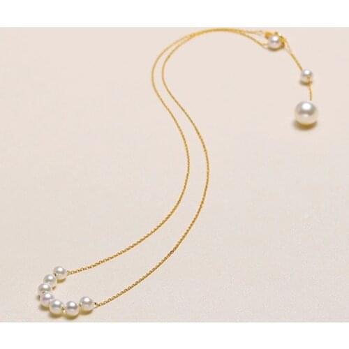 NYMPH Real Akoya Pearl Necklace 18K Gold Jewelry Sea Water Pearl Tassel Pendant Necklace Pure AU750 Chain For Women Wedding X504