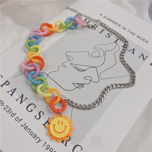 2021 Japanese Korean Harajuku Wind Necklace Sun Flower Smile Pendant Necklace Soft Cute Girl Necklaces Trendy Jewelry for Women