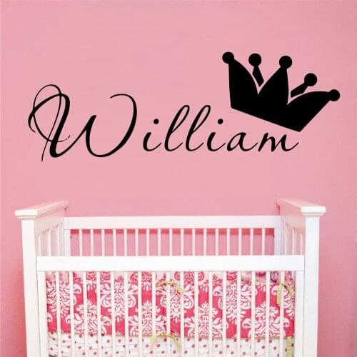 Custom Name Crown Wallpaper Name Vinyl Wall Sticker For Baby Room Toddler Decor Personalized Wall Decals наклейка имя с короной
