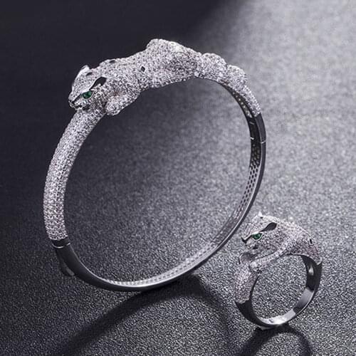Rhodium Silver Color Men Bangles Leopard Bangle Accessory cubic Zircon Love Bangle Anel Men copper Wedding Anniversary Jewelry