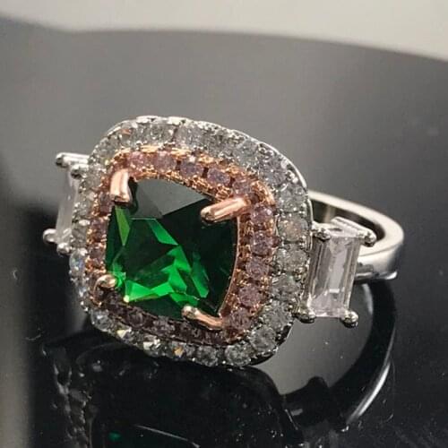 Luxury Square Rings Inlay Green Multi Layer Zircon Two Tone High Grade Retro Jewelry For Women Wedding Party Anniversary Gifts