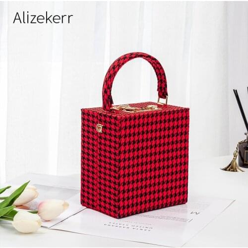 With Code Lock Houndstooth Box Shoulder Bag 2020 New Elegant Korean Purses And Handbags Female Big Square Crossbody Bag Retro