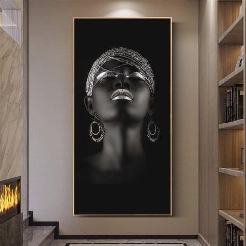Sexy Black Woman With Silver Jewelry African Art Posters And Prints African Art Canvas Paintings Wall Art Pictures Home Decor
