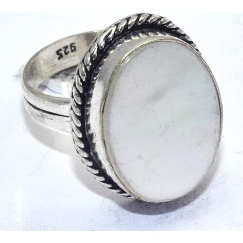 Genuine Mother Of Pearl Ring Silver Overlay over Copper, USA Size : 7.5 , R8115