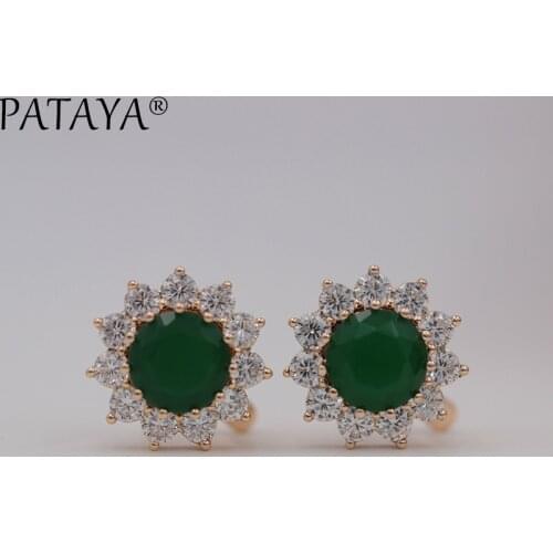 PATAYA Sunlight Big Drop Earrings 585 Rose Gold Green Round Natural Cubic Zirconia Earrings Luxurious Jewelry Vintage Earrings