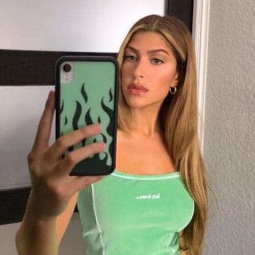 Green Flames PC+TPU Phone Cover Case for IPhone 6 6S 7 8 Plus X Xs XR 11 12 Mini Pro Max Silicone Fundas HYPC005