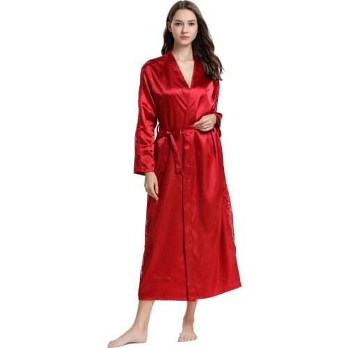 Sexy Women Solid Long Robe Lace Side Bath Long Maxi Nightdress Dress Womens V -neck Edge Sleeping Dress Underwear Nightgown