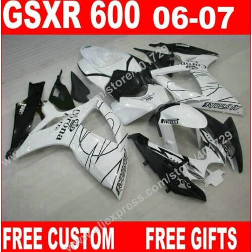 Brand new Fairings beauty popular white black for body SUZUKI 2006 2007 GSXR 600 750 K6 BACARDI GSXR600 GSXR750 kit 7 gift RC93