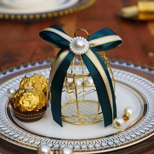 Mini metal gold vintage retro bird cage Creative candy boxes baby shower favor gift for guests party birthday Souvenir 30pcs
