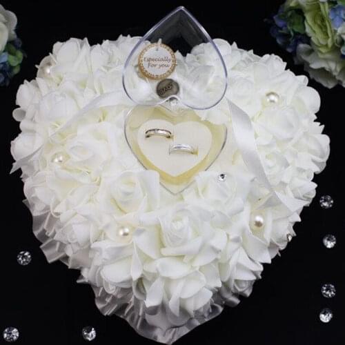 Wedding Decorations Heart-shape Rose Flowers Valentines Day Gift Ring Box Pillow Cushion Pincushion Ring Party Jewelry Case