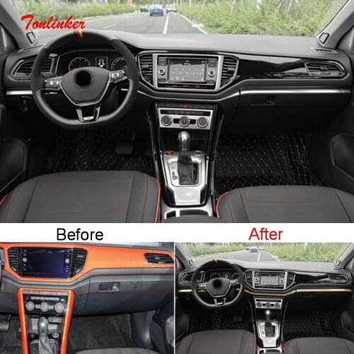 Tonlinker Interior Center Console Cover stickers for Volkswagen T-ROC 2018-20 Car Styling 4 PCS Stainless steel Cover stickers