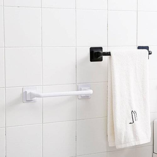Self Adhesive Towel Rod Towel Rack Wall-mounted Black Toilet Space Towel BarStorage Rail Shelf Bathroom Accessories