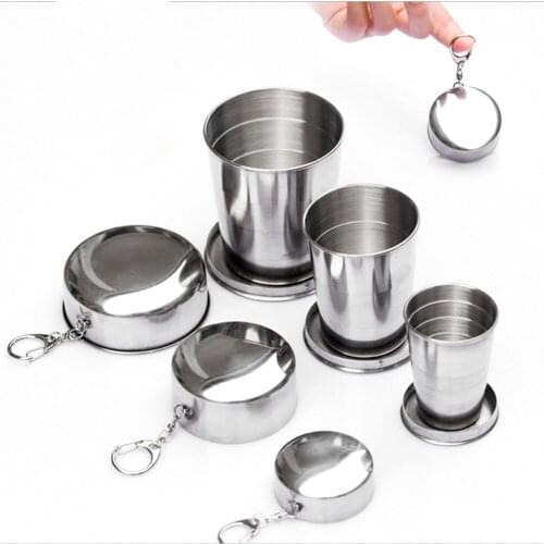 Outdoor Camping Trip Travel Stainless Steel Retractable Foldable Cup Mouthwash Wine Cup With Key Ring Travel NEW Water Drinkware
