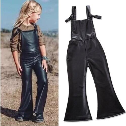 Explosion models fashion girls autumn and winter strap PU leather pants, Europe and the United States black one-piece trumpet bi