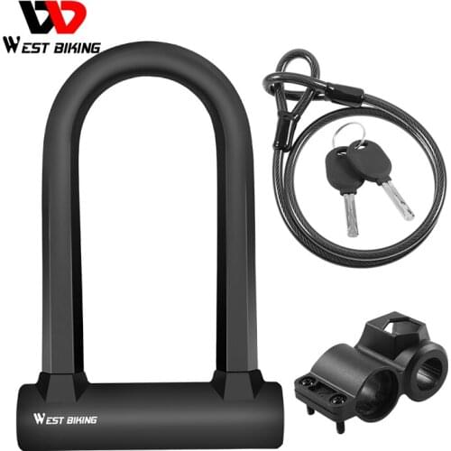 WEST BIKING Bicycle U Lock Anti-Theft Anti-Rust Waterproof Cable Sturdy Locks With Bracket Two Keys For MTB Bike Accessories