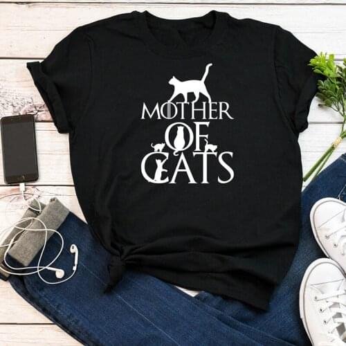 Mother Of Cats 100%Cotton T-shirt Cute Cat Mom Gift Tshirt Funny Women Hipster Graphic Fur Mama Tees Tops vestido Drop Shipping