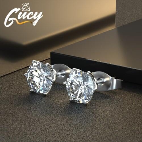 GUCY Classic 0.1-2 Carat D Color VVS1 Moissanite Stud Earrings 925 Sterling Silver Fine Jewelry For Women Gift