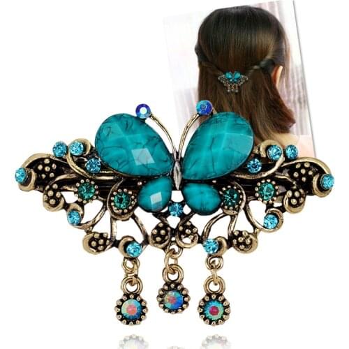 Vintage Women Elegant Butterfly Retro Charm Hair Barrette Rhinestone Hair Clip Hair Accessories
