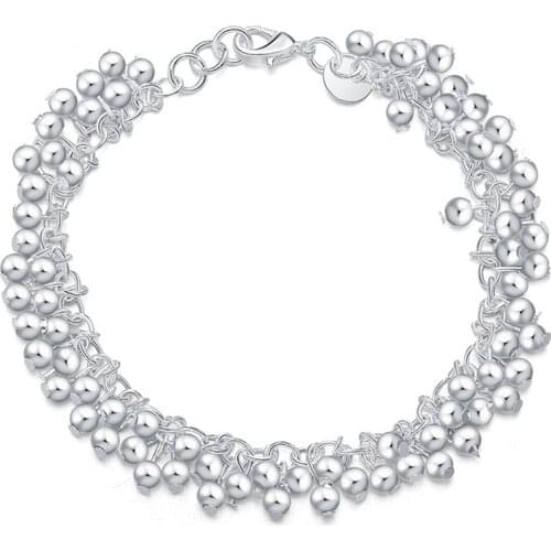 925 Sterling Silver Grapes Smooth Beads Bracelet For Wedding Engagement Woman Fashion Jewelry
