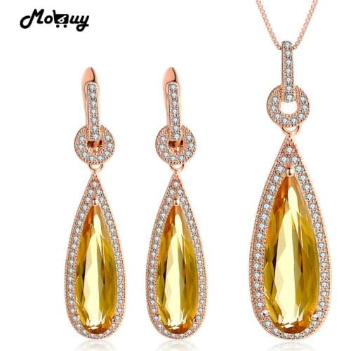 MoBuy Pear Citrine Natural Gemstone 2pcs Trendy Jewelry Sets 100% 925 Sterling Silver For Women Wedding Fine Jewelry V047EN
