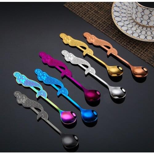 1PCS Colorful Mermaid Coffee Spoon Long Handle Stainless Steel Coffee Spoon Ice Cream Dessert Tea Spoon Kitchen Accessories