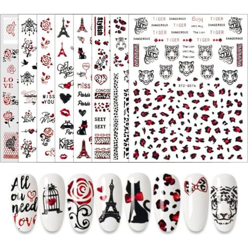 1pcs Sexy Leopard Stickers For Nails Slider Animal Sweet Love Heart Nail Art Tattoo Foils Manicure Decorations