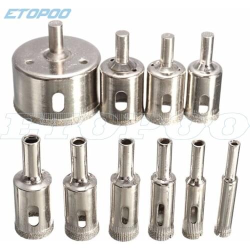 10pcs/set 6-30mm Diamond Coated Core Hole Saw Drill Bits Tool Cutter for Glass Marble Tile Granite Drilling