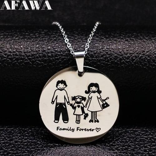 2021 New Family Stainless Steel Necklace Women jewlery Silver Color Dad Mum and Daughter Chain Necklace Jewelry bisuteria N18017