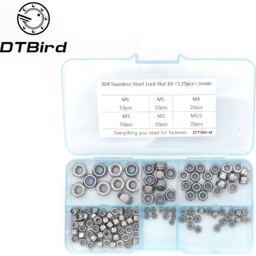 210Pcs/set DIN985 M2 M2.5 M3 M4 M5 M6 Stainless Steel Self-locking Nut Lock Nut Locknut Slip Nylon Hex Nut Assortment Kit HW020