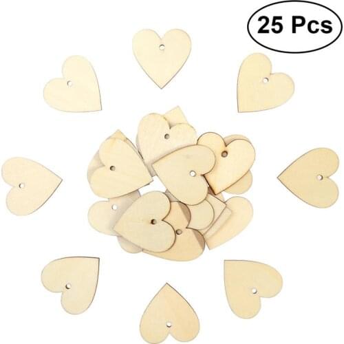 25pcs 40mm Wooden Heart Shapes Embellishments Small Mini Shape For Craft Decoration