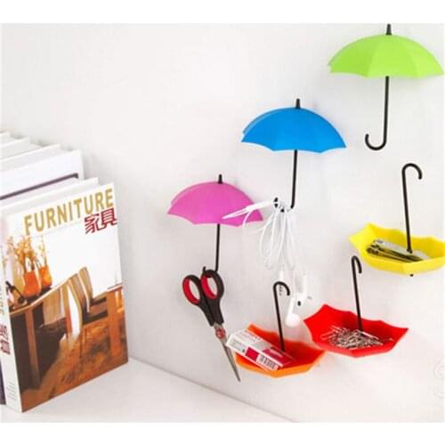 3Pcs/lot Umbrella Shape Cute Creative Self Bag Keys Bathroom Kitchen Sticky Holder Adhesive Wall Door Hook Hanger