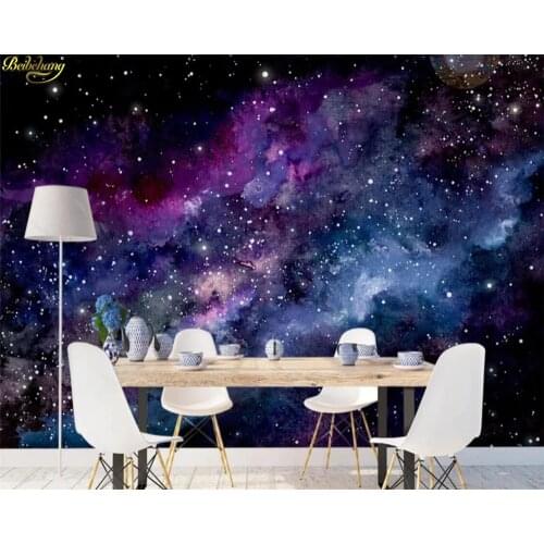 Beibehang Custom 3d wallpaper blue purple dream starry sky dynamic nebula black hole hand painted background wall paper mural